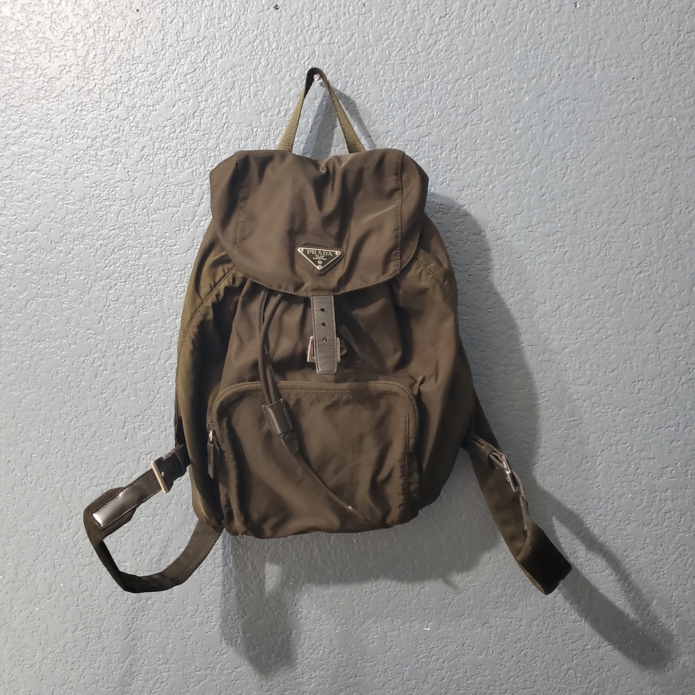 Prada Olive Brown Nylon Drawstring Backpack - image 1